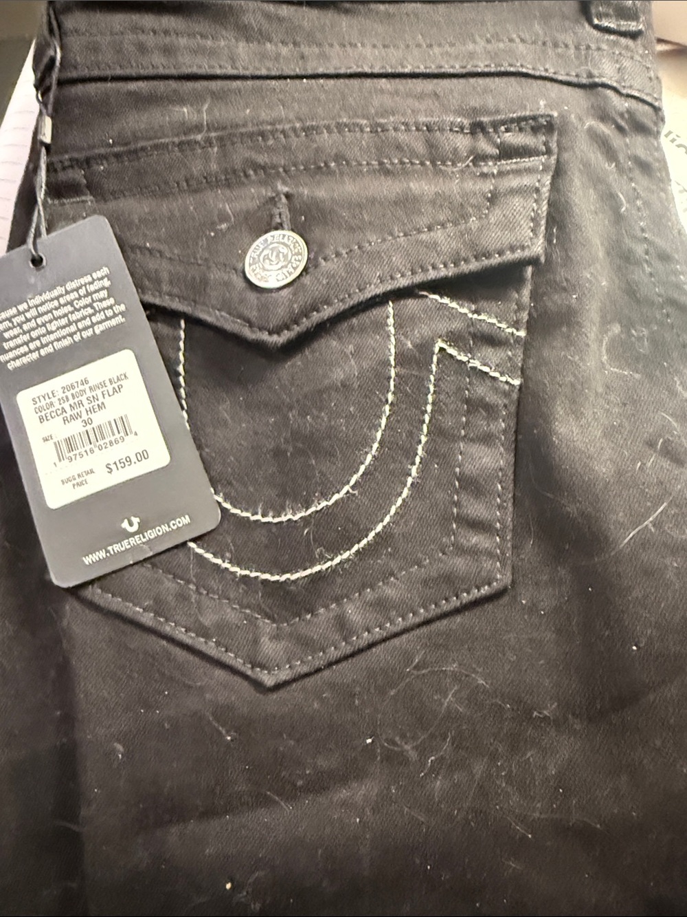 True Religion Black Flare Jeans with Signature Flap Pocket
